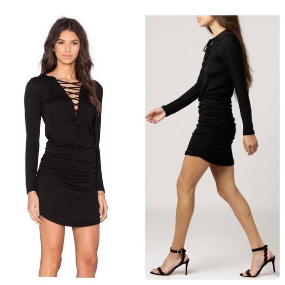 LNA Dresses & Skirts - LNA NWT Gigi Ruched Dress Lace Up XS